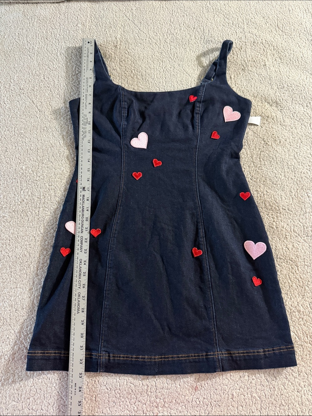 Avec Les Filles Dark Blue Denim Mini Dress with Pink & Red Heart Accents Size 14 - Picture 7 of 9